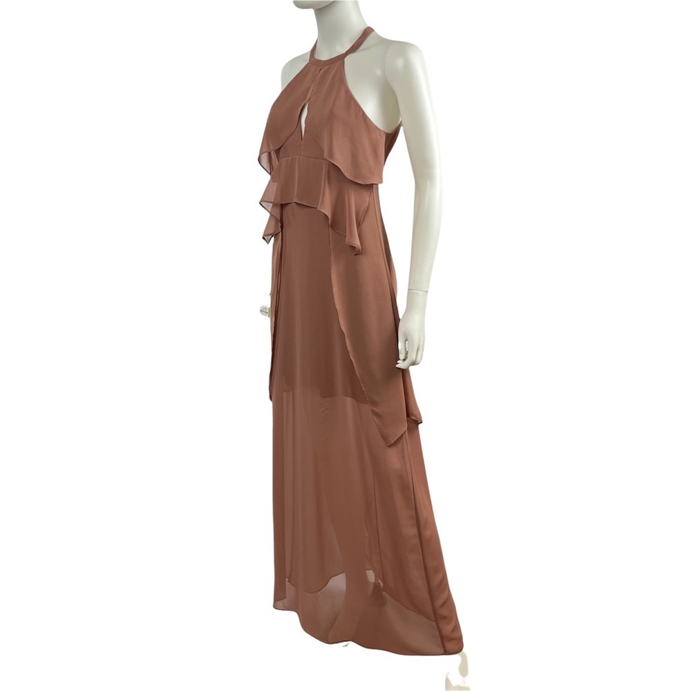 BCBGeneration Sheer Ruffle Maxi Dress Brown - Size 2 - Picture 2 of 10